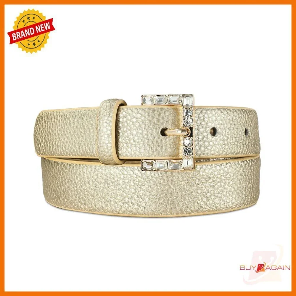 Women's Faux Leather Belt with Rhinestone Buckle for Jeans and Dresses